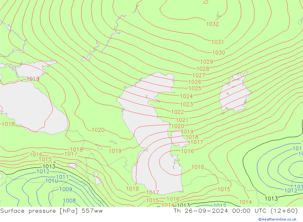 Luchtdruk (Grond) 557ww do 26.09.2024 00 UTC