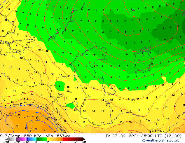 SLP/Temp. 850 hPa 557ww Fr 27.09.2024 06 UTC