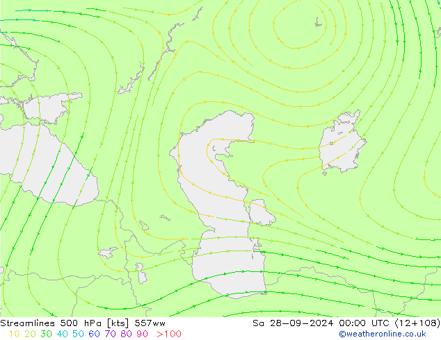 Linia prądu 500 hPa 557ww so. 28.09.2024 00 UTC