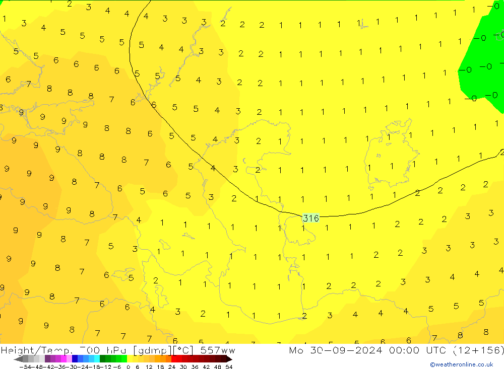 Height/Temp. 700 hPa 557ww Seg 30.09.2024 00 UTC