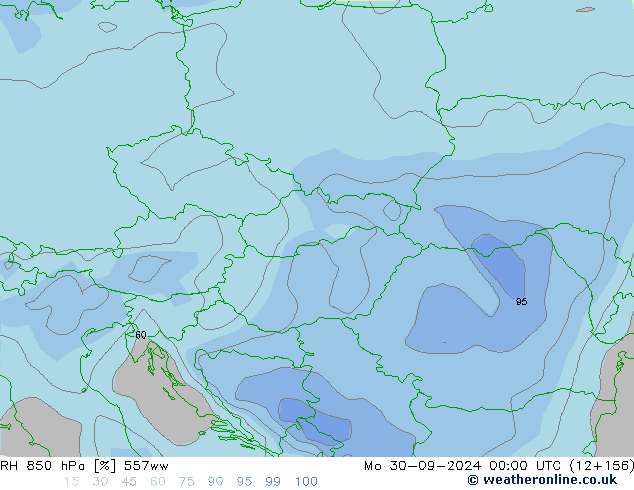 RH 850 hPa 557ww Mo 30.09.2024 00 UTC