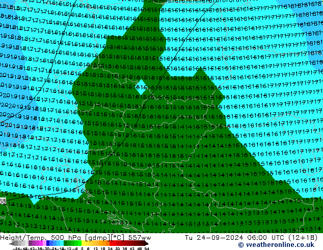 Height/Temp. 500 hPa 557ww Tu 24.09.2024 06 UTC