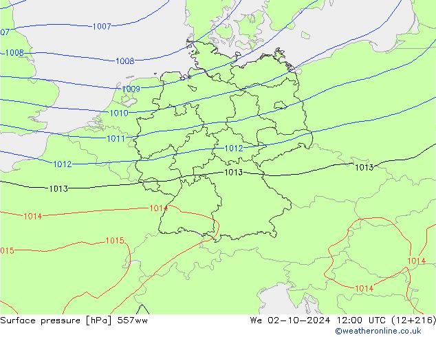 Surface pressure 557ww We 02.10.2024 12 UTC