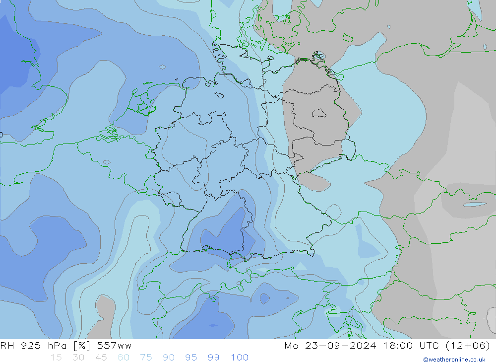 RH 925 hPa 557ww Mo 23.09.2024 18 UTC