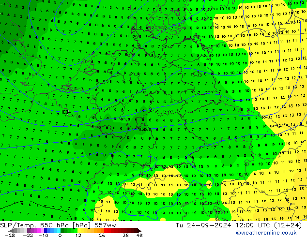 SLP/Temp. 850 hPa 557ww mar 24.09.2024 12 UTC