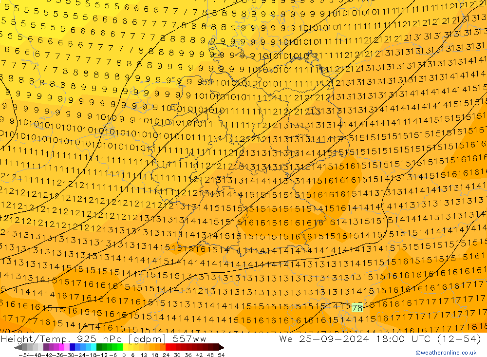 Hoogte/Temp. 925 hPa 557ww wo 25.09.2024 18 UTC