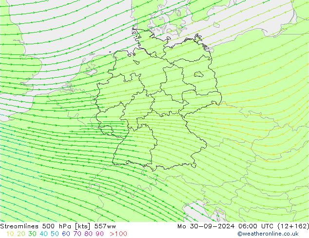 Streamlines 500 hPa 557ww Mo 30.09.2024 06 UTC