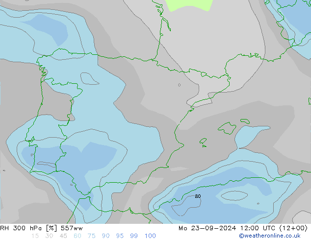 Humidité rel. 300 hPa 557ww lun 23.09.2024 12 UTC