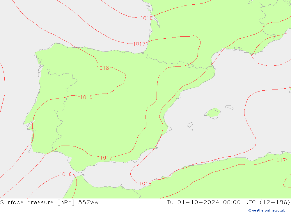 Surface pressure 557ww Tu 01.10.2024 06 UTC