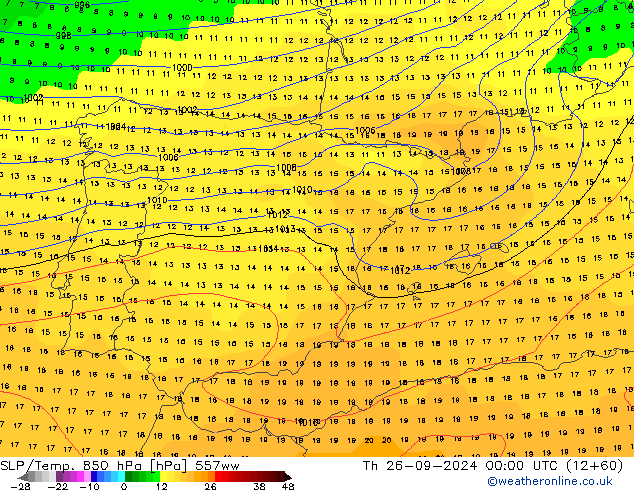 SLP/Temp. 850 hPa 557ww gio 26.09.2024 00 UTC