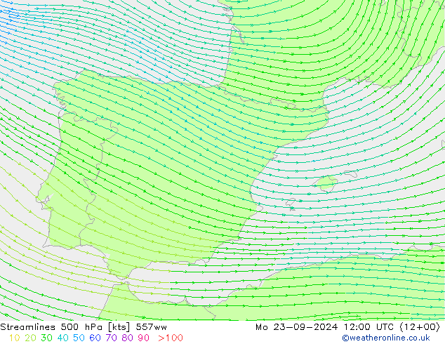 Streamlines 500 hPa 557ww Mo 23.09.2024 12 UTC