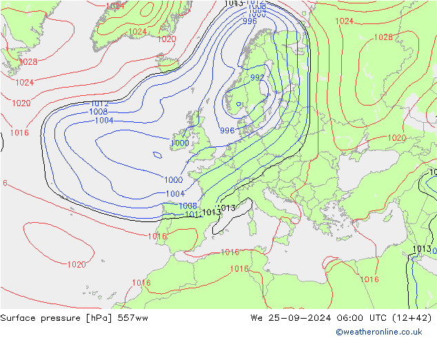 Atmosférický tlak 557ww St 25.09.2024 06 UTC