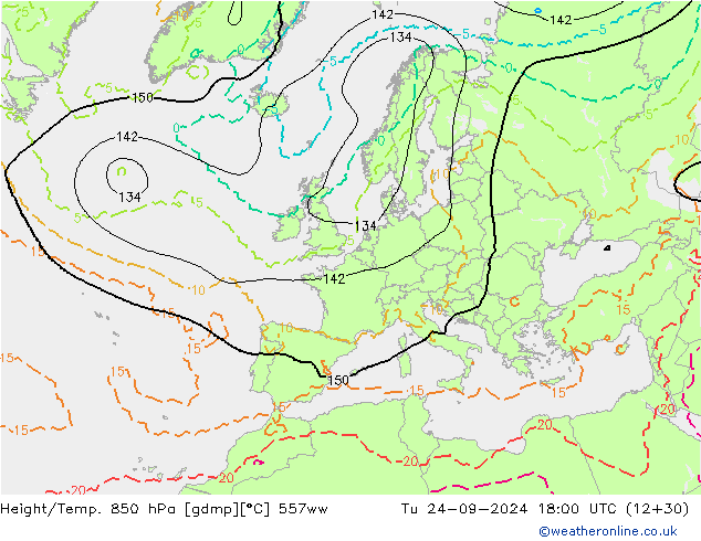 Height/Temp. 850 hPa 557ww mar 24.09.2024 18 UTC