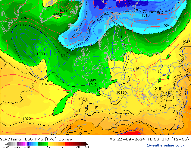 850 hPa Yer Bas./Sıc 557ww Pzt 23.09.2024 18 UTC