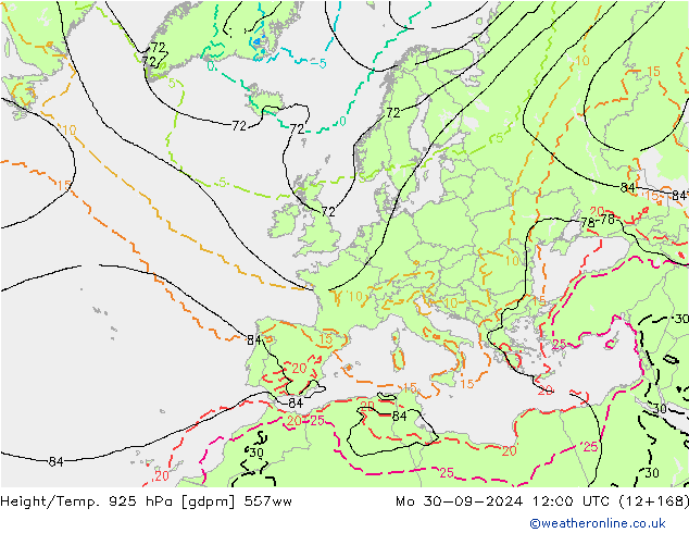 Height/Temp. 925 hPa 557ww Mo 30.09.2024 12 UTC