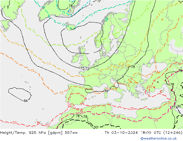 Height/Temp. 925 hPa 557ww czw. 03.10.2024 18 UTC