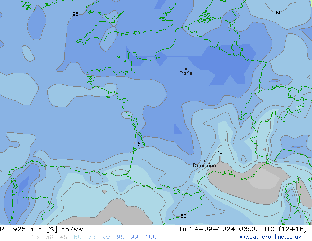 RH 925 hPa 557ww Tu 24.09.2024 06 UTC