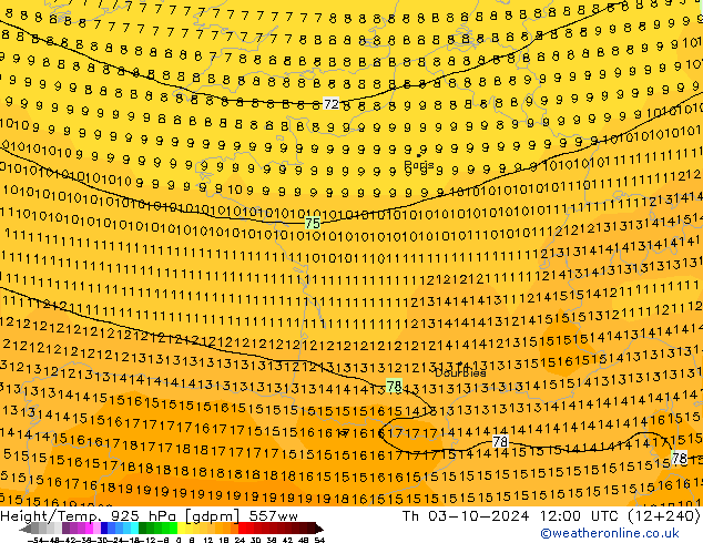 Height/Temp. 925 hPa 557ww czw. 03.10.2024 12 UTC