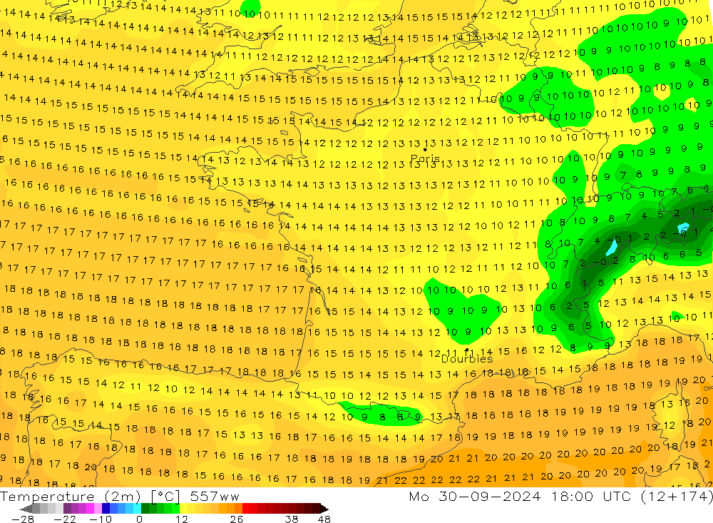 Temperature (2m) 557ww Mo 30.09.2024 18 UTC