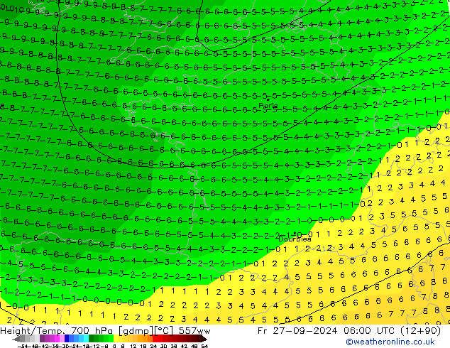 Yükseklik/Sıc. 700 hPa 557ww Cu 27.09.2024 06 UTC