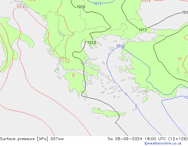 Pressione al suolo 557ww sab 28.09.2024 18 UTC