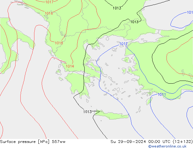 Surface pressure 557ww Su 29.09.2024 00 UTC