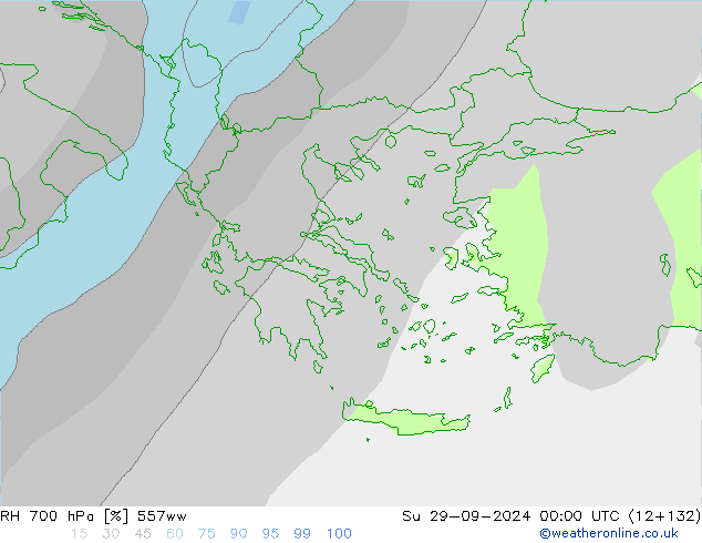 Humidité rel. 700 hPa 557ww dim 29.09.2024 00 UTC