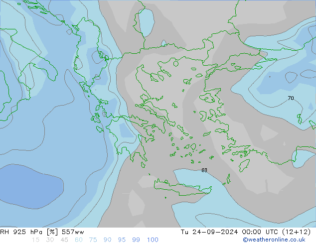 RH 925 hPa 557ww wto. 24.09.2024 00 UTC