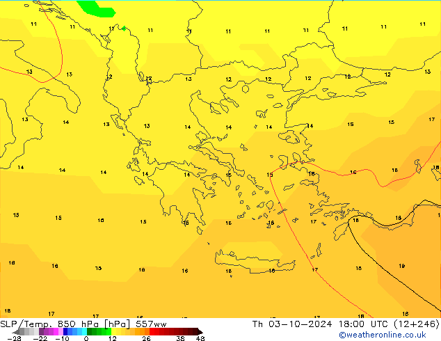 SLP/Temp. 850 hPa 557ww Th 03.10.2024 18 UTC