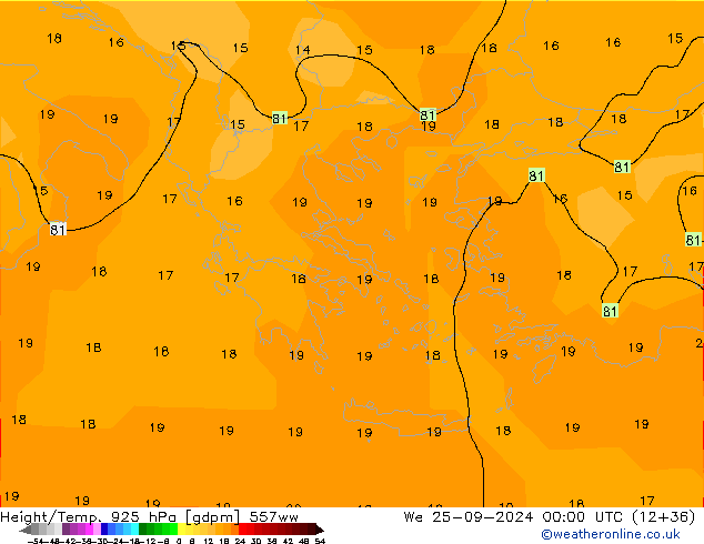 Height/Temp. 925 hPa 557ww mer 25.09.2024 00 UTC