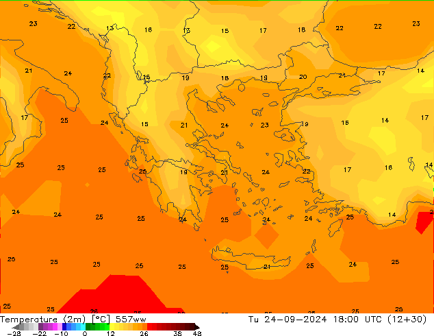 Temperature (2m) 557ww Tu 24.09.2024 18 UTC