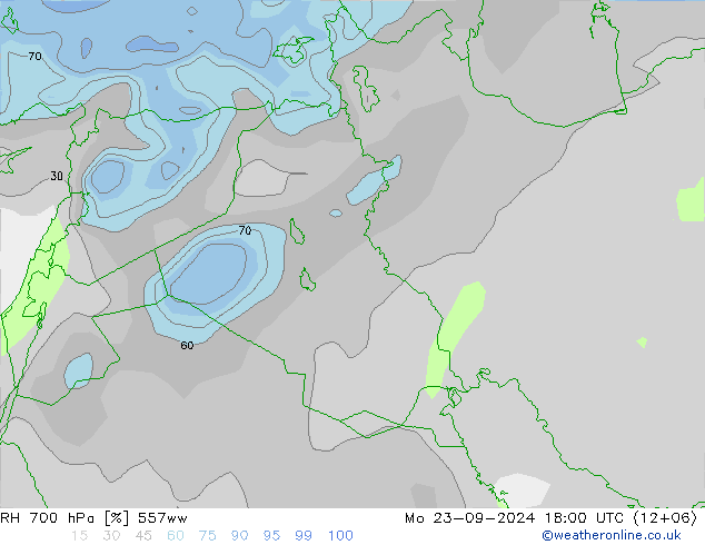 RH 700 hPa 557ww Mo 23.09.2024 18 UTC