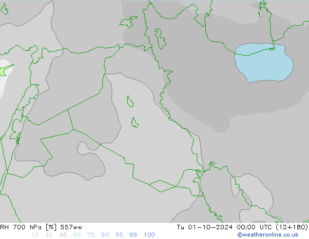 Humidité rel. 700 hPa 557ww mar 01.10.2024 00 UTC