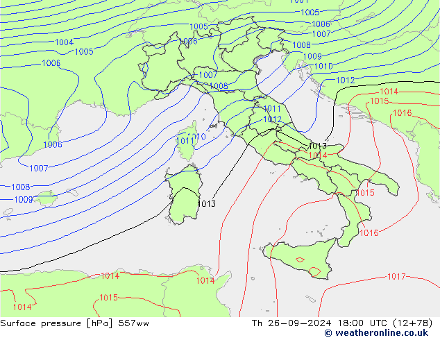 Surface pressure 557ww Th 26.09.2024 18 UTC