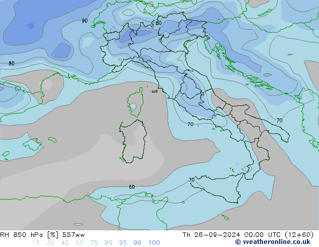 RH 850 hPa 557ww  26.09.2024 00 UTC