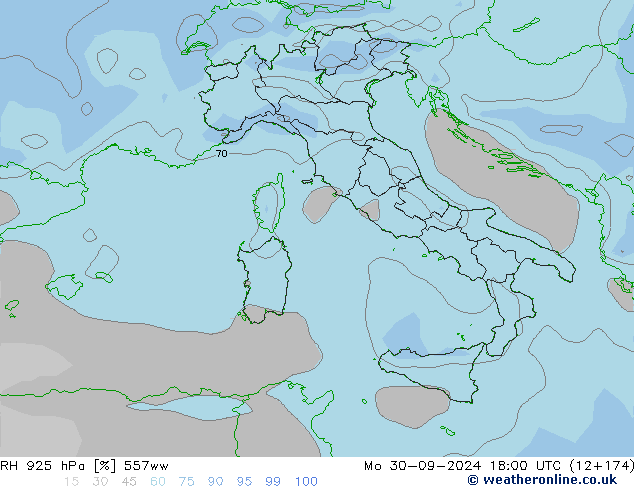 RH 925 hPa 557ww Mo 30.09.2024 18 UTC