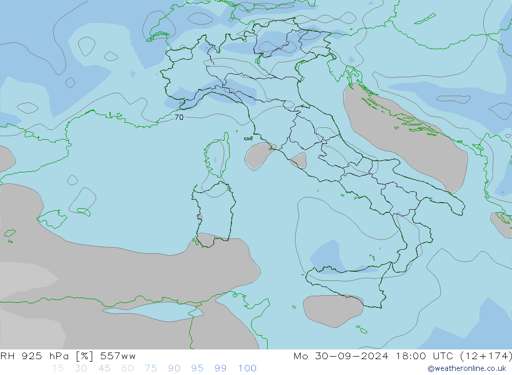 RH 925 гПа 557ww пн 30.09.2024 18 UTC