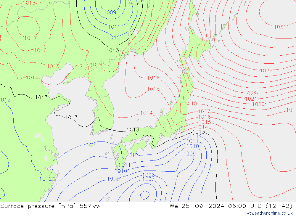 Atmosférický tlak 557ww St 25.09.2024 06 UTC