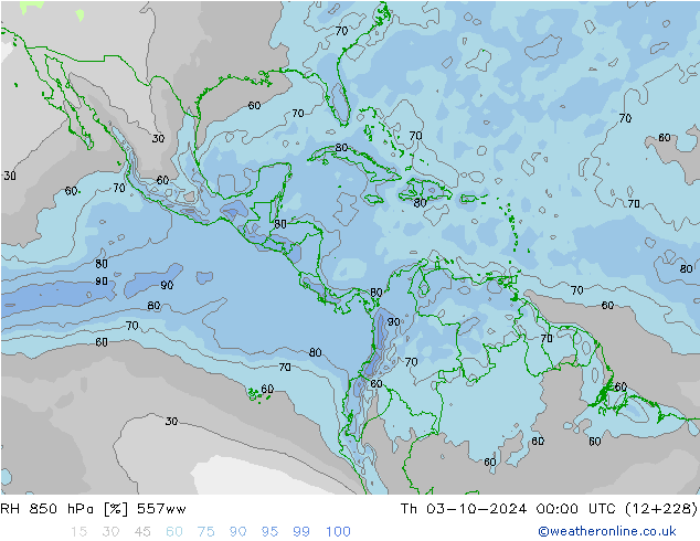 RH 850 hPa 557ww Th 03.10.2024 00 UTC