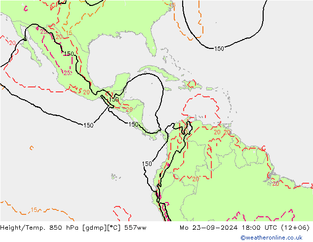 Height/Temp. 850 гПа 557ww пн 23.09.2024 18 UTC