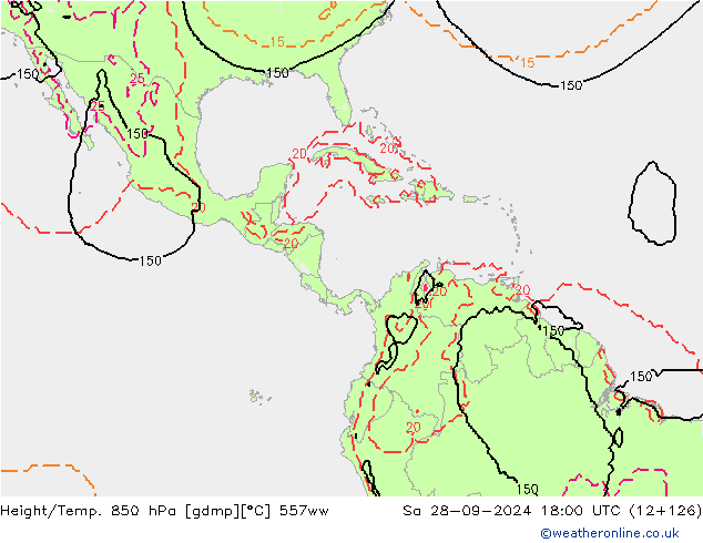 Height/Temp. 850 hPa 557ww So 28.09.2024 18 UTC