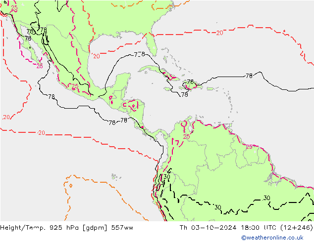 Height/Temp. 925 hPa 557ww Th 03.10.2024 18 UTC