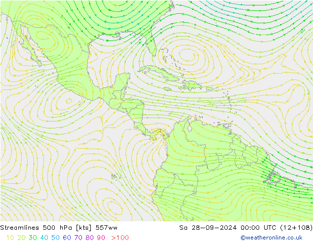 Linia prądu 500 hPa 557ww so. 28.09.2024 00 UTC