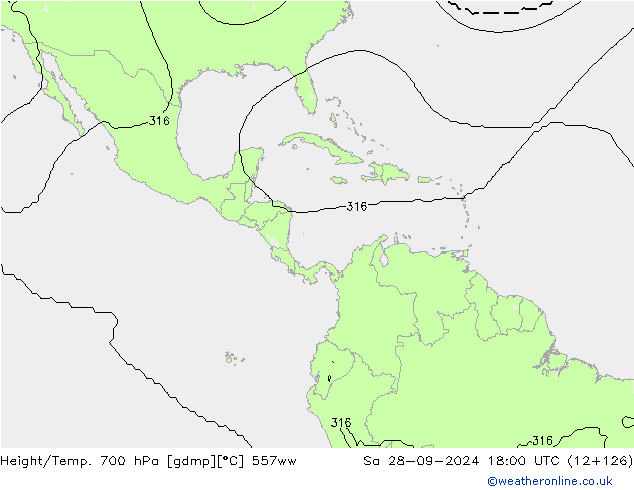 Hoogte/Temp. 700 hPa 557ww za 28.09.2024 18 UTC