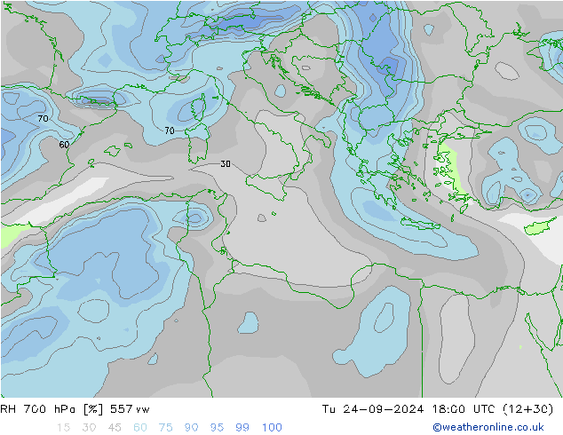 RH 700 hPa 557ww wto. 24.09.2024 18 UTC