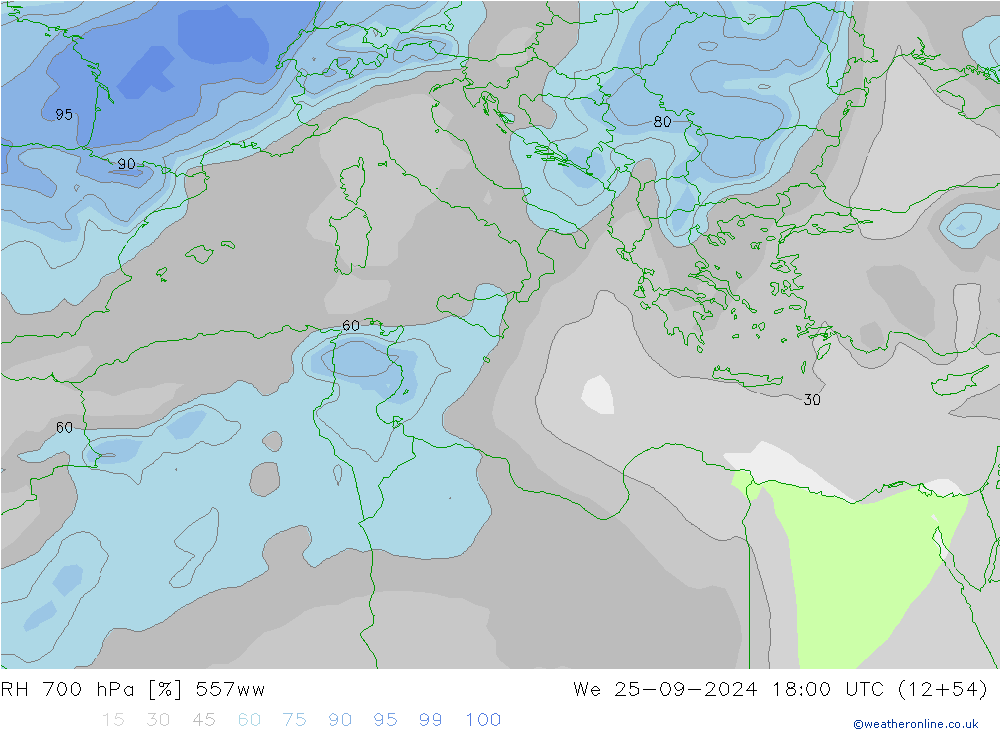 RH 700 hPa 557ww Qua 25.09.2024 18 UTC