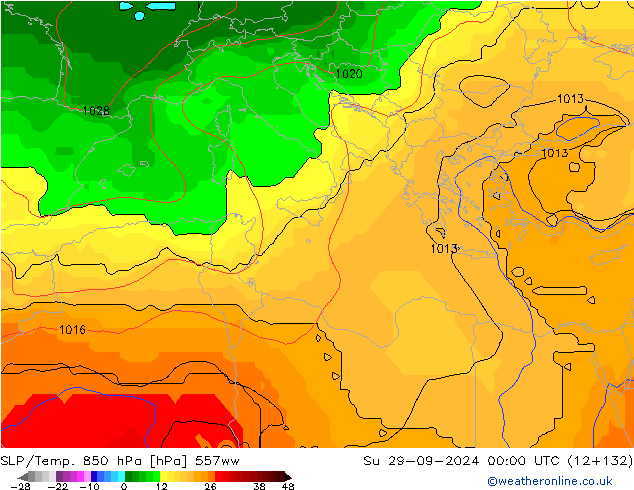 SLP/Temp. 850 hPa 557ww Dom 29.09.2024 00 UTC