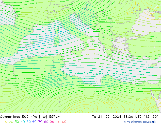 Stroomlijn 500 hPa 557ww di 24.09.2024 18 UTC