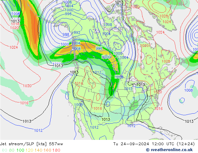 Jet stream/SLP 557ww Tu 24.09.2024 12 UTC