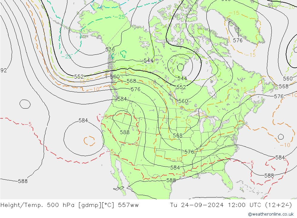 Hoogte/Temp. 500 hPa 557ww di 24.09.2024 12 UTC